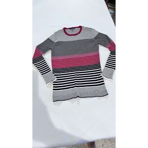 Tommy Hilfiger Women's Striped Rib Knit Long Sleeve Sweater Multi-Color Sz Large